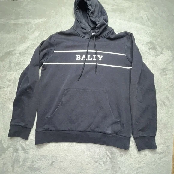 Bally 1851 Hoodie Mens Large Navy Pullover Logo Stripe Quite Luxury Sweatshirt - Picture 1 of 10